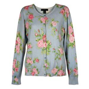 SILX by August Silk Pink Floral Rose Silk Blend Cardigan Size Large